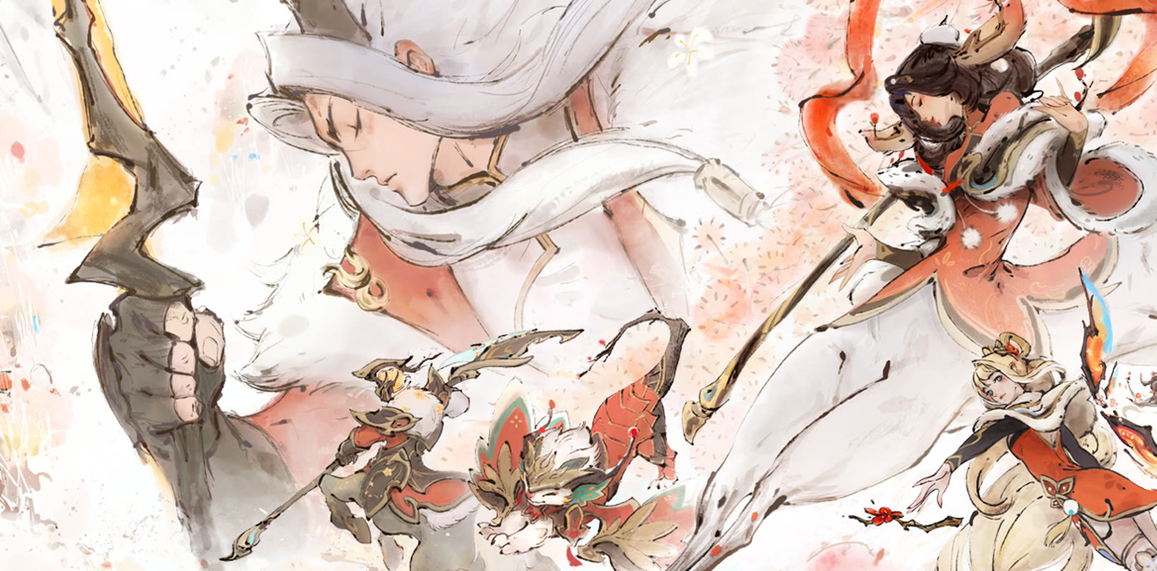 Ionia Celebrations key art, ink and vermillion