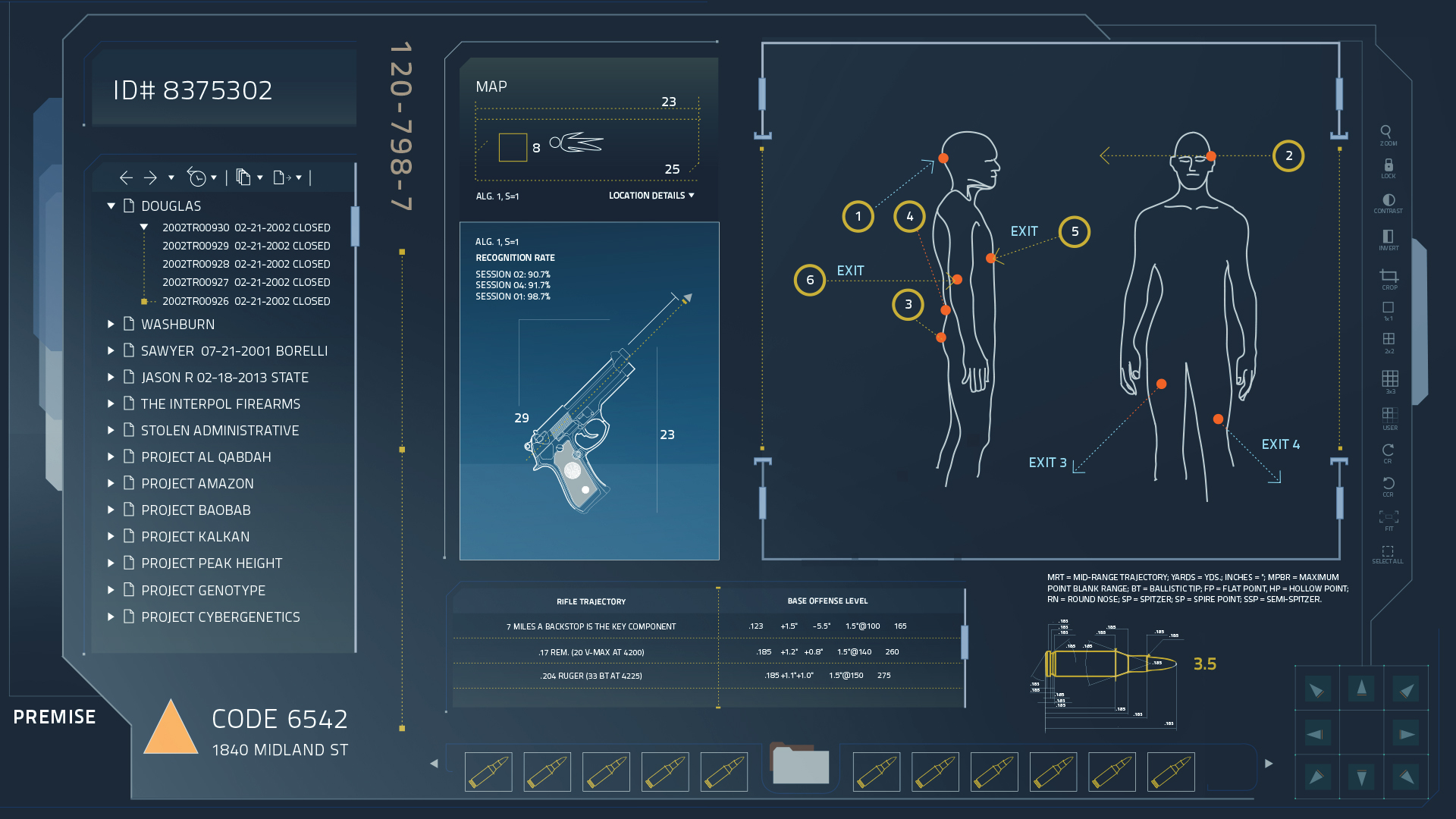 RoboCop — body-scan and weapon-trace HUD
