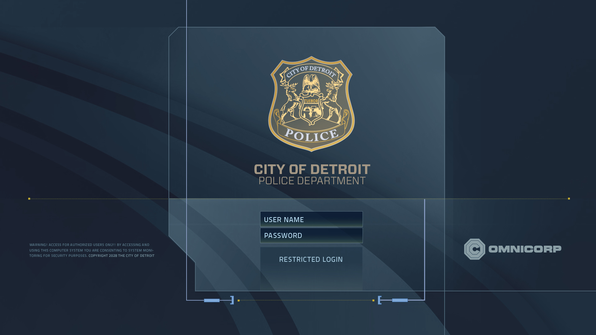 RoboCop — City of Detroit Police Department UI, login screen