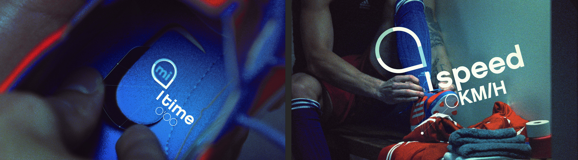 Adidas miCoach commercial — the mi time readout, left half of a wide frame