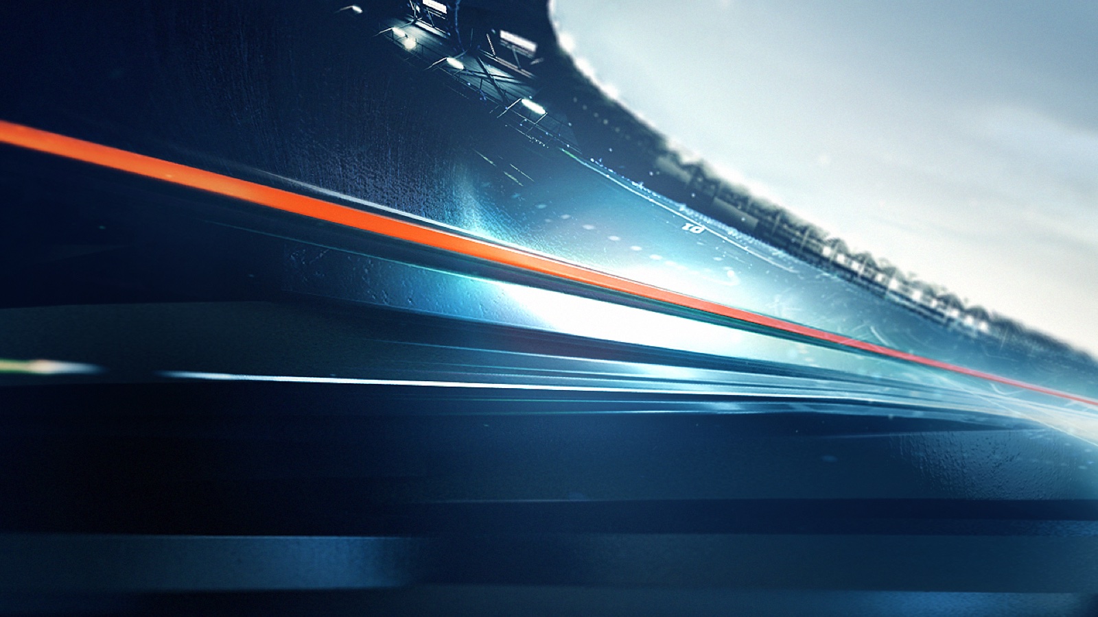 Fox Sports broadcast package — orange light streak over a stadium