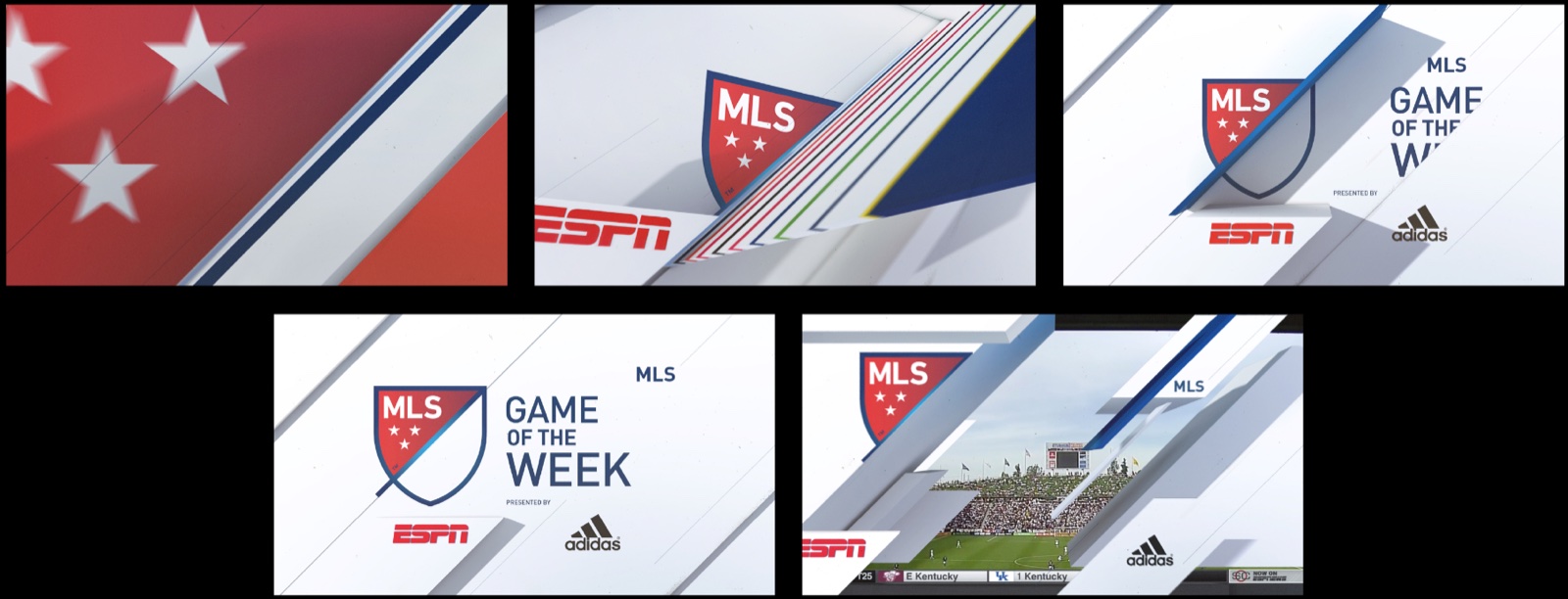 MLS on ESPN — two opener frames, stars-and-stripes motif and the MLS crest