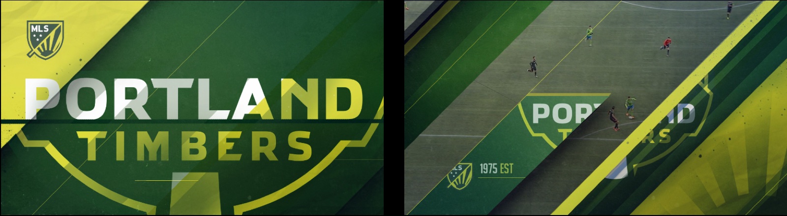 MLS broadcast package — Portland Timbers title card and pitch frame