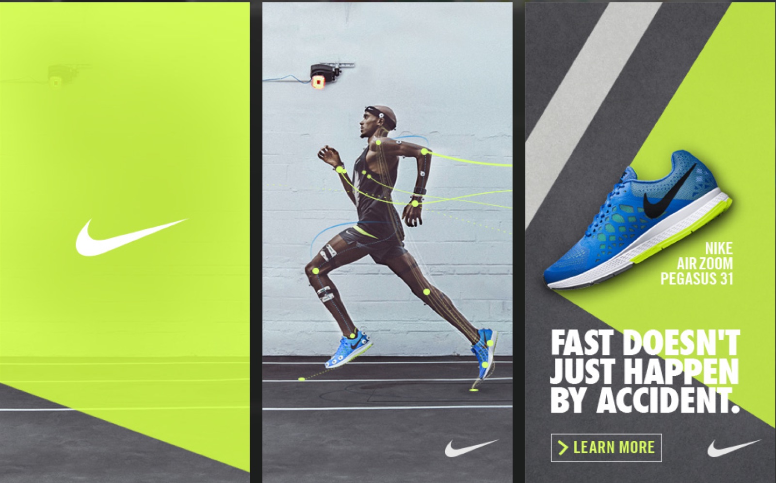 Nike Air Zoom Pegasus campaign — three layout boards