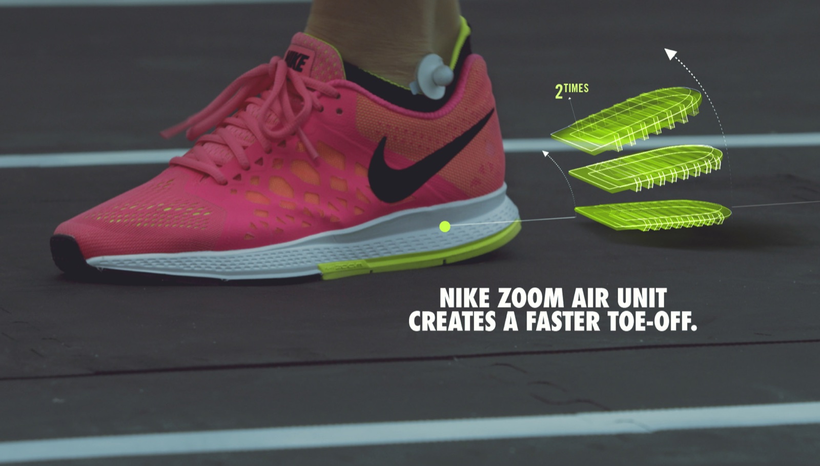 Nike commercial — Zoom Air unit callout on a running shoe