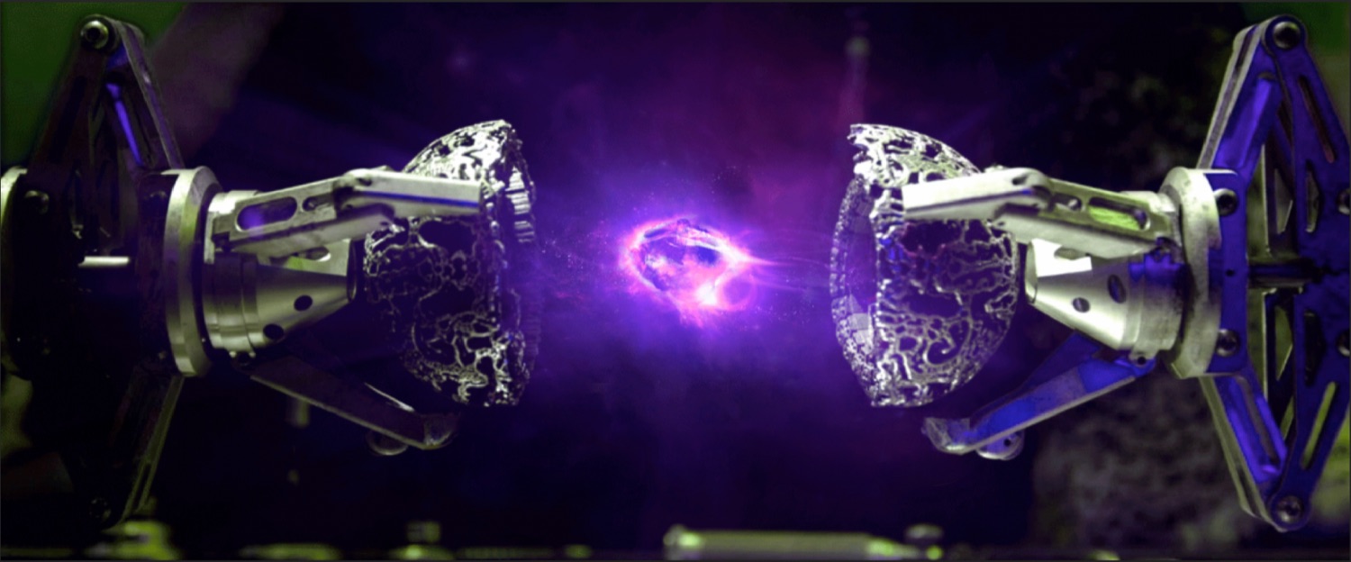 Guardians of the Galaxy — a violet twin-engine craft charging