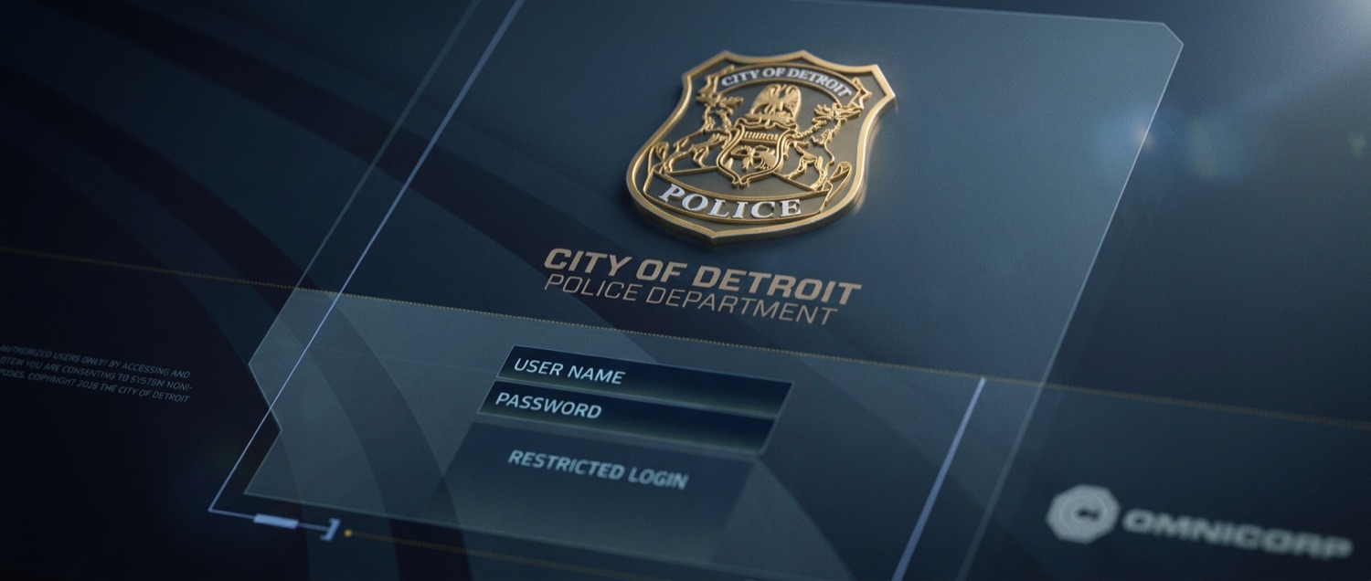 RoboCop screen graphics — Detroit Police Department restricted login